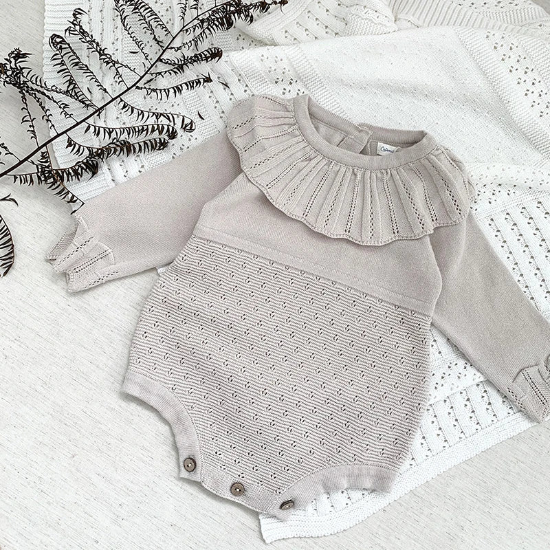 RoseBelle – Knitted Lace Ruffle Romper for Baby Girls