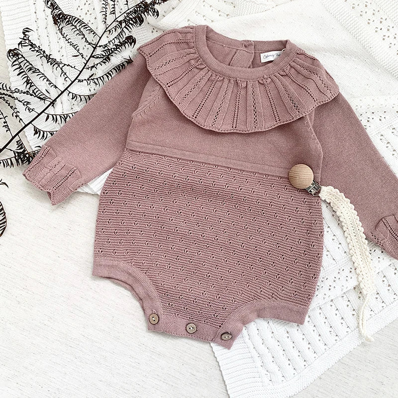 RoseBelle – Knitted Lace Ruffle Romper for Baby Girls