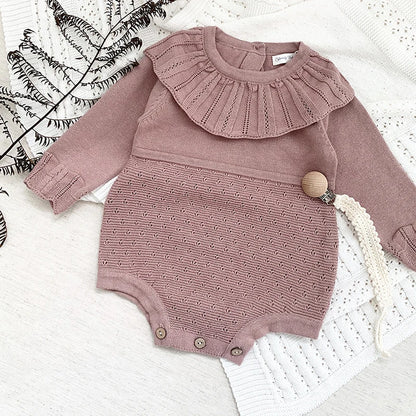 RoseBelle – Knitted Lace Ruffle Romper for Baby Girls