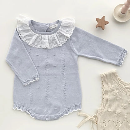 RoseBelle – Knitted Lace Ruffle Romper for Baby Girls