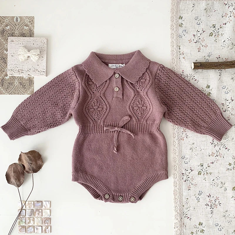 RoseBelle – Knitted Lace Ruffle Romper for Baby Girls