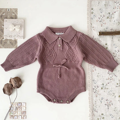 RoseBelle – Knitted Lace Ruffle Romper for Baby Girls