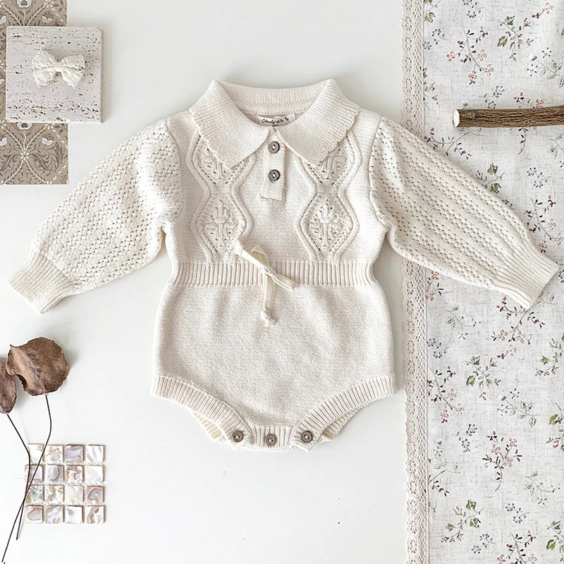 RoseBelle – Knitted Lace Ruffle Romper for Baby Girls