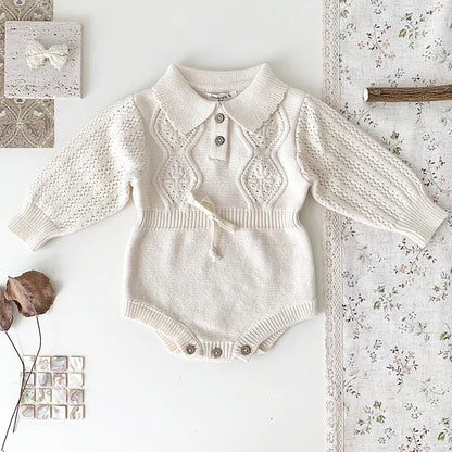 RoseBelle – Knitted Lace Ruffle Romper for Baby Girls