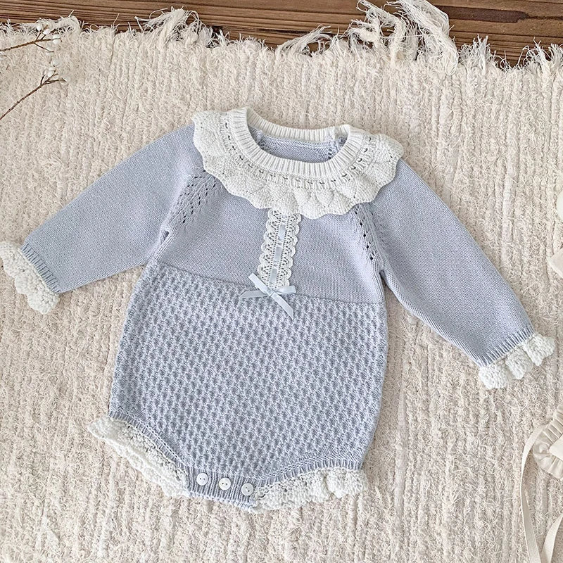 RoseBelle – Knitted Lace Ruffle Romper for Baby Girls